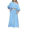CHICME Women 2 Piece Summer Outfit Off Shoulder Flowy Wide Leg Pants Set