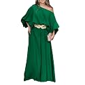 CHICME Women 2 Piece Summer Outfit Off Shoulder Flowy Wide Leg Pants Set