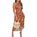 CHICME Womens Halter Floral Print Bodycon Midi Dress