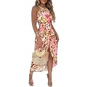 CHICME Womens Halter Floral Print Bodycon Midi Dress