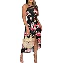 CHICME Womens Halter Floral Print Bodycon Midi Dress