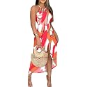 CHICME Womens Halter Floral Print Bodycon Midi Dress