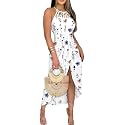 CHICME Womens Halter Floral Print Bodycon Midi Dress