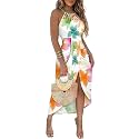 CHICME Womens Halter Floral Print Bodycon Midi Dress