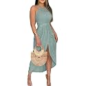 CHICME Womens Summer Halter Ruched Bodycon Long Dresses