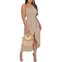 CHICME Womens Summer Halter Ruched Bodycon Long Dresses
