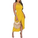 CHICME Womens Summer Halter Ruched Bodycon Long Dresses