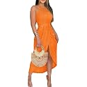 CHICME Womens Summer Halter Ruched Bodycon Long Dresses