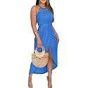 CHICME Womens Summer Halter Ruched Bodycon Long Dresses