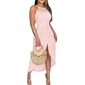 CHICME Womens Summer Halter Ruched Bodycon Long Dresses