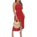 CHICME Womens Summer Halter Ruched Bodycon Long Dresses
