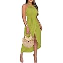 CHICME Womens Summer Halter Ruched Bodycon Long Dresses
