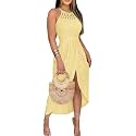 CHICME Womens Summer Halter Ruched Bodycon Long Dresses
