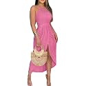 CHICME Womens Summer Halter Ruched Bodycon Long Dresses