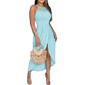 CHICME Womens Summer Halter Ruched Bodycon Long Dresses