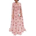 Chiffon Bridesmaid Dress for Women Cape Sleeve V-Neck Formal Evening Gowns with Pocket LBC020