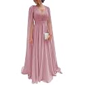 Chiffon Bridesmaid Dress for Women Cape Sleeve V-Neck Formal Evening Gowns with Pocket LBC020