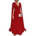 Chiffon Bridesmaid Dress for Women Cape Sleeve V-Neck Formal Evening Gowns with Pocket LBC020