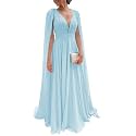 Chiffon Bridesmaid Dress for Women Cape Sleeve V-Neck Formal Evening Gowns with Pocket LBC020