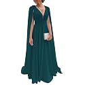 Chiffon Bridesmaid Dress for Women Cape Sleeve V-Neck Formal Evening Gowns with Pocket LBC020
