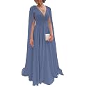 Chiffon Bridesmaid Dress for Women Cape Sleeve V-Neck Formal Evening Gowns with Pocket LBC020