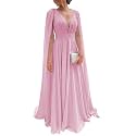 Chiffon Bridesmaid Dress for Women Cape Sleeve V-Neck Formal Evening Gowns with Pocket LBC020