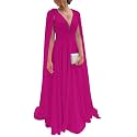 Chiffon Bridesmaid Dress for Women Cape Sleeve V-Neck Formal Evening Gowns with Pocket LBC020