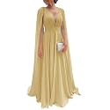 Chiffon Bridesmaid Dress for Women Cape Sleeve V-Neck Formal Evening Gowns with Pocket LBC020