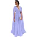 Chiffon Bridesmaid Dress for Women Cape Sleeve V-Neck Formal Evening Gowns with Pocket LBC020