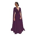Chiffon Bridesmaid Dress for Women Cape Sleeve V-Neck Formal Evening Gowns with Pocket LBC020