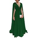 Chiffon Bridesmaid Dress for Women Cape Sleeve V-Neck Formal Evening Gowns with Pocket LBC020