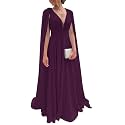 Chiffon Bridesmaid Dress for Women Cape Sleeve V-Neck Formal Evening Gowns with Pocket LBC020