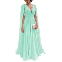 Chiffon Bridesmaid Dress for Women Cape Sleeve V-Neck Formal Evening Gowns with Pocket LBC020