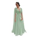 Chiffon Bridesmaid Dress for Women Cape Sleeve V-Neck Formal Evening Gowns with Pocket LBC020