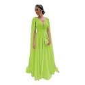 Chiffon Bridesmaid Dress for Women Cape Sleeve V-Neck Formal Evening Gowns with Pocket LBC020