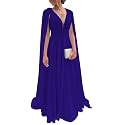Chiffon Bridesmaid Dress for Women Cape Sleeve V-Neck Formal Evening Gowns with Pocket LBC020