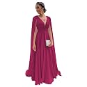 Chiffon Bridesmaid Dress for Women Cape Sleeve V-Neck Formal Evening Gowns with Pocket LBC020