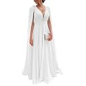 Chiffon Bridesmaid Dress for Women Cape Sleeve V-Neck Formal Evening Gowns with Pocket LBC020