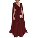 Chiffon Bridesmaid Dress for Women Cape Sleeve V-Neck Formal Evening Gowns with Pocket LBC020
