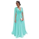 Chiffon Bridesmaid Dress for Women Cape Sleeve V-Neck Formal Evening Gowns with Pocket LBC020
