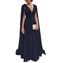 Chiffon Bridesmaid Dress for Women Cape Sleeve V-Neck Formal Evening Gowns with Pocket LBC020