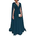Chiffon Bridesmaid Dress for Women Cape Sleeve V-Neck Formal Evening Gowns with Pocket LBC020