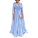 Chiffon Bridesmaid Dress for Women Cape Sleeve V-Neck Formal Evening Gowns with Pocket LBC020