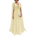Chiffon Bridesmaid Dress for Women Cape Sleeve V-Neck Formal Evening Gowns with Pocket LBC020