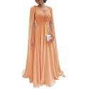 Chiffon Bridesmaid Dress for Women Cape Sleeve V-Neck Formal Evening Gowns with Pocket LBC020