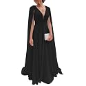 Chiffon Bridesmaid Dress for Women Cape Sleeve V-Neck Formal Evening Gowns with Pocket LBC020