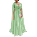 Chiffon Bridesmaid Dress for Women Cape Sleeve V-Neck Formal Evening Gowns with Pocket LBC020