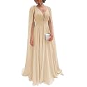 Chiffon Bridesmaid Dress for Women Cape Sleeve V-Neck Formal Evening Gowns with Pocket LBC020