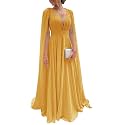Chiffon Bridesmaid Dress for Women Cape Sleeve V-Neck Formal Evening Gowns with Pocket LBC020