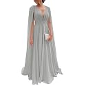 Chiffon Bridesmaid Dress for Women Cape Sleeve V-Neck Formal Evening Gowns with Pocket LBC020